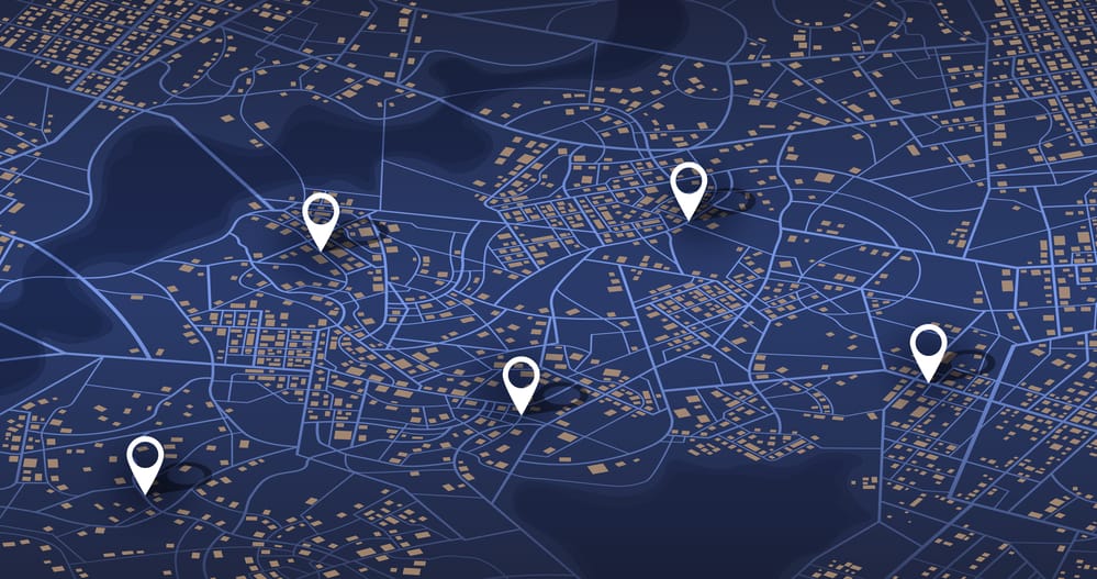 A GPS map with location pins illustrating how GPS tracking enhances fleet management capabilities